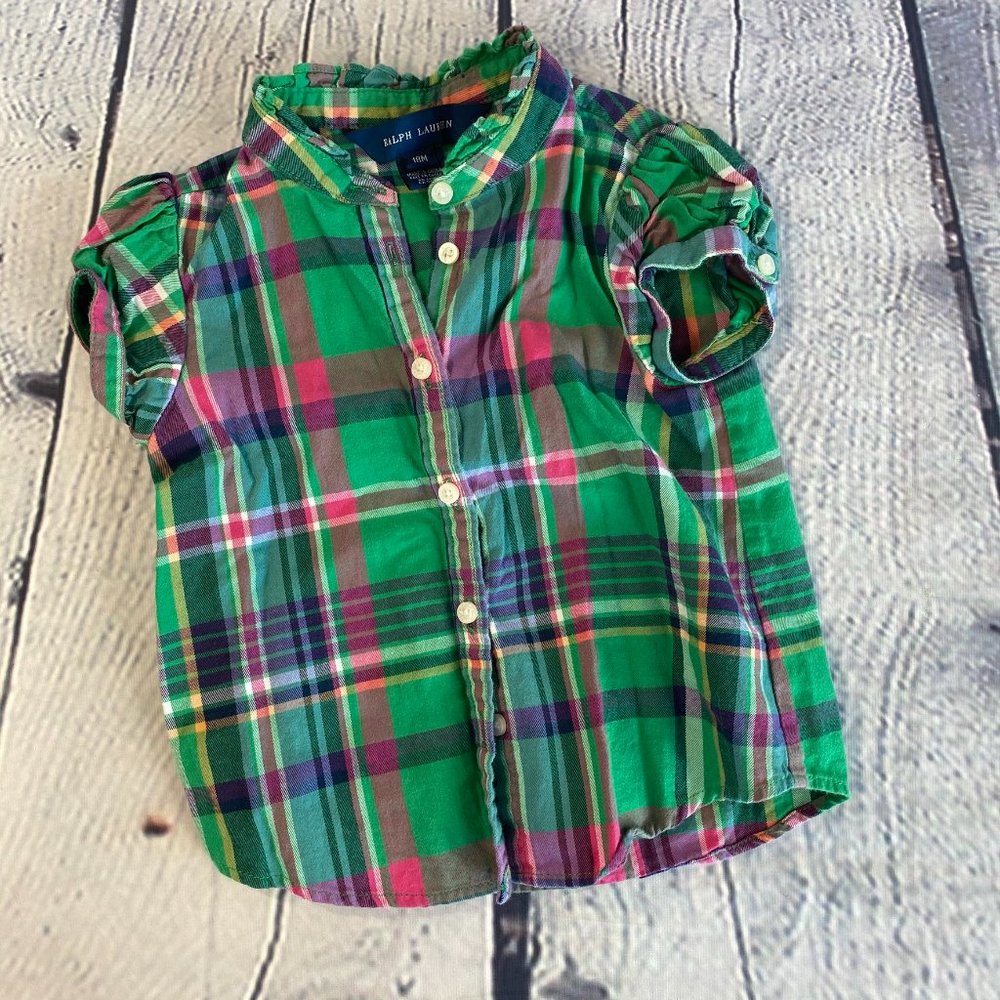 Ralph Lauren Girls Plaid Button Down Shirt Top